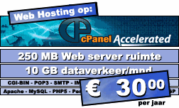 DreamHost.1 Web hosting pakket (250 MB Web server ruimte, 10 GB dataverkeer/mnd.) voor € 30,00 per jaar.